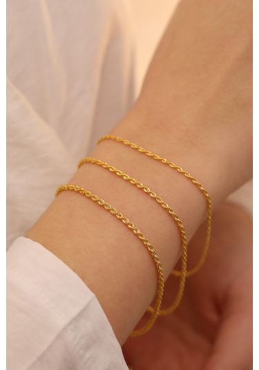 14 Ayar Altın Ince Halat Zincir Bileklik Sarı Altın