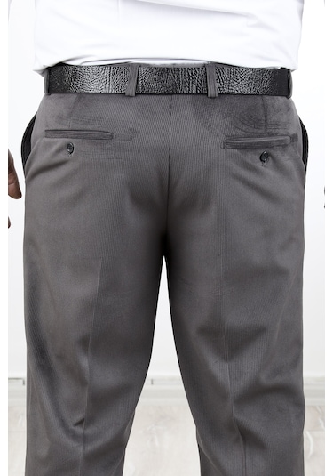 Neowit Erkek İçi Polarlı Yan Cep Klasik Kesim Kadife Pantolon Gri Melanj