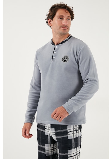 Buratti Regular Fit Bisiklet Yaka Kışlık Yumuşak Dokulu Polar Erkek Pijama Takımı 6096100 Gri
