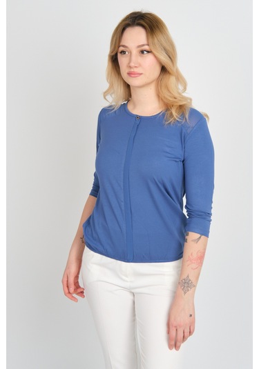 Sistas Kadın Omuz Ve Kolları Tül Detaylı Beli Lastikli Truvakar Kol Bluz 23321 Indigo Indigo
