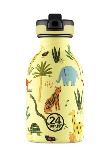 Kids Bottle Jungle Friends Paslanmaz Pipetli Çelik Çocuk Su Matarası 250 Ml Sarı