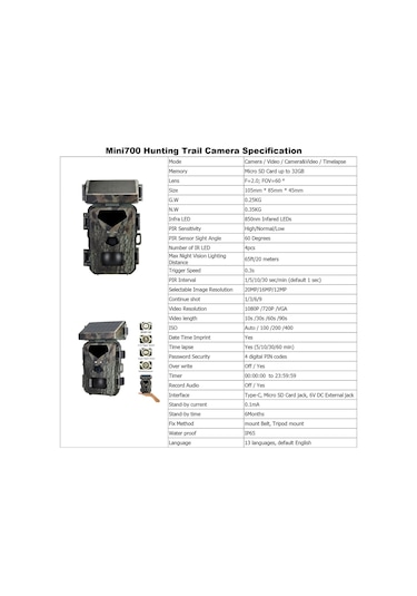 Hallow-20mp/1080p Avcılık Kamera 0.3s Tetik Hızı Gece Görüş Kamuflaj
