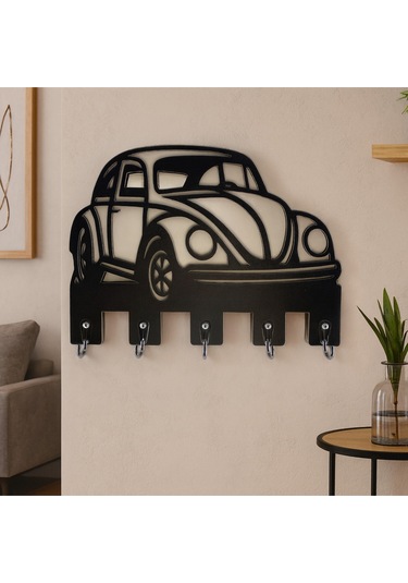 Vosvos Araba Figürlü Duvar Anahtarlık Askısı Siyah - Beyaz
