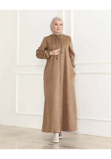 Süet Kumaş Salaş Kesim Ferace / Kahve - F0504 Kahverengi