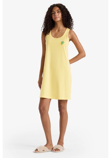 Defacto Regular Fit U Yaka Baskılı Kolsuz Gecelik-fall İn Love F6078ax25hsyl117 Sarı