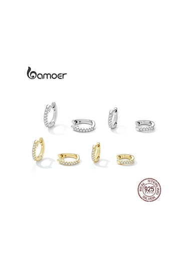 Gümüş Bamoer Hakiki 925 Ayar Gümüş Yuvarlak Daire Halka Küpeler Kadınlar İçin Altın Renk Küpe Ayar Gümüş Takı Hediye L