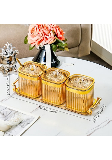 Homyl Kapaklı Ve Kaşıklı Baharat Kavanozu Tuz Şeker Altın