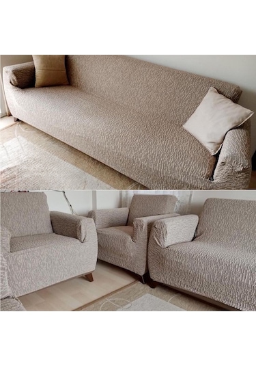 Jakarlı 3 3 1 1 Lastikli Kanepe Örtüsü Lastikli Koltuk Örtüsü Koltuk Kılıfı Takımı Kahve