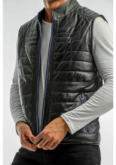 Dericlass Charles Siyah Hakiki Deri Yelek Erkek