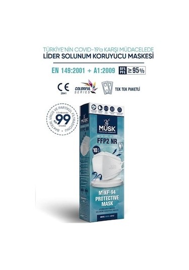 Musk Kf94 Kore Tipi Ffp2 Maske Beyaz Renk 10 Adet