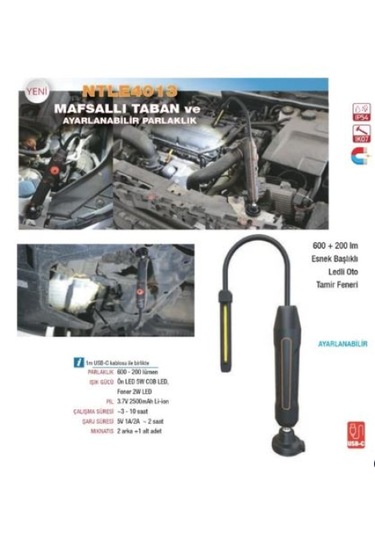 Nt Lights Ntle4013 Şarjlı Mıknatıslı Oto Tamir Feneri Led Lamba 600+200 Lümen Turuncu - Siyah