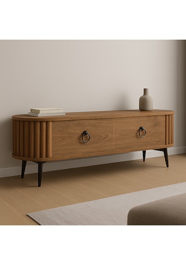 Linea Tv Ünitesi 150 Cm Lik Oval Dekoratif Tv Ünitesi Ceviz