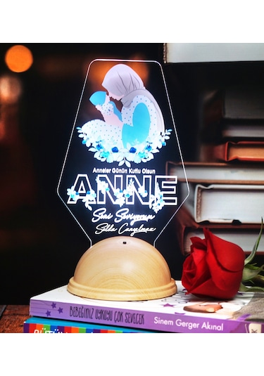Tesettürlü Anneye Hediye Led Lamba, Anneler Günü İsimli Hediye