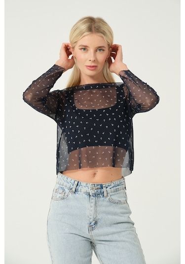 Transparan Bluz Siyah Koyu Lacivert