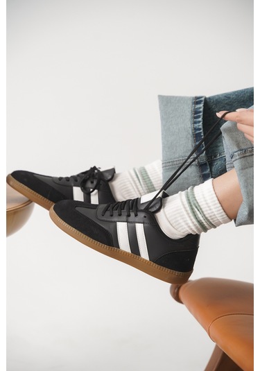 Garantili Agnus Günlük Ortopedik Kadın Sneaker Spor Ayakkabı Siyah-beyaz