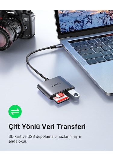 Ugreen Type-c To Sd Micro Sd/tf + Usb 2.0 Kart Okuyucu Adaptör, 80798
