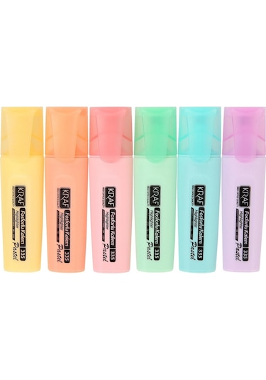 Kraf 335 Pastel Fosforlu Kalem Seti 6 Renk Çok Renkli