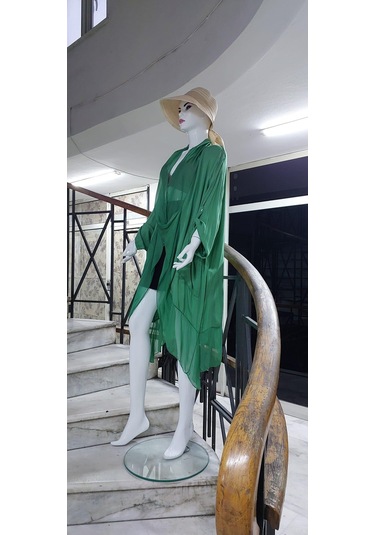 Italyan Ipek Detaylı Oversize Kaftan & Bluz-8711 Mint Yeşili