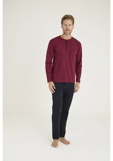 9250 Erkek Midi Yaka Pijama Takım Mürdüm