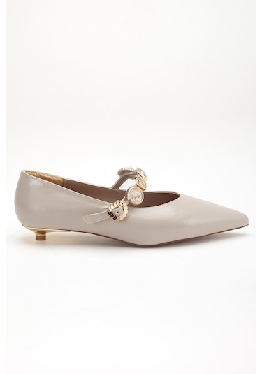 Kadın Kısa Topuklu Aykkabı Bej Rugan Baretli Minik Ökçe-4324 Bej