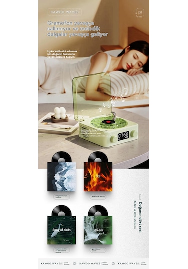 Ebedi Şans Kablosuz Bluetooth Vinil Plak Çalar-yeşil 011