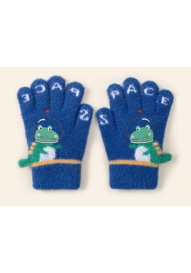 Petityu Space Uzaylı Dino Sıcacık Tutan Örme Şirin Mavi Eldiven 3-6 Yaş