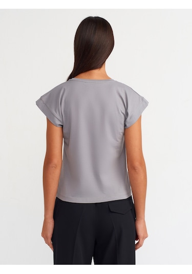 Dilvin Bisiklet Yaka Pamuklu T-shirt 101a03504 Gri
