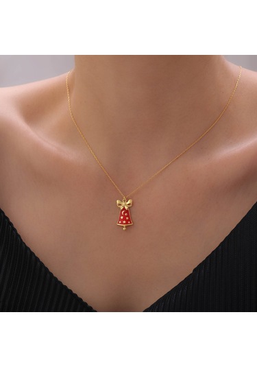 925 Ayar Gümüş Yılbaşı Hediyesi Mineli Çan Kolye Gold