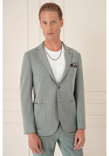 Comfort Fit Torba Cep Dokulu Esnek Pamuk Casual Yeşil Ceket C 676 Yeşil