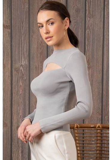 Kadın Degajeli Uzun Kollu Gri Bluz-Gri