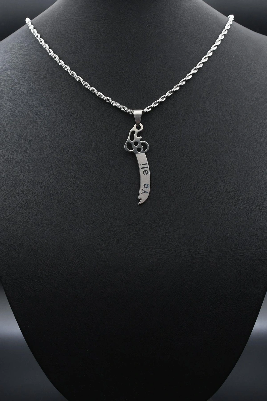 Hz. Ali Zülfikar Kılıcı Kolye Paslanmaz Çelik Zincir 3mm 902305 Gümüş
