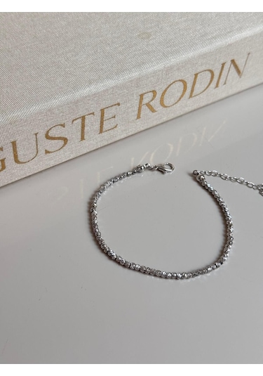 Gümüş Renk Dorika Boncuklu Kadın Halhal Ayarlanabilir Zarif Yazlık Aksesuar Gümüş