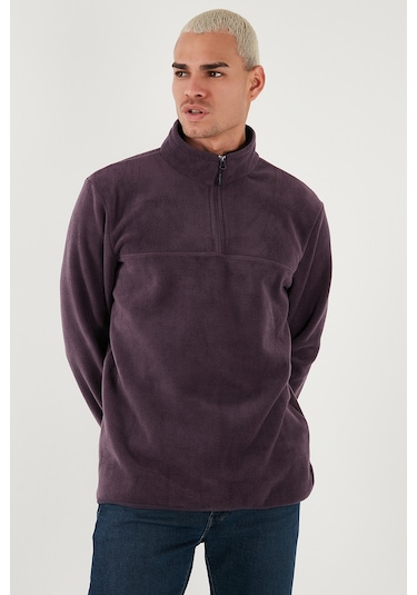 Buratti Regular Fit Anti-Pilling Tüylenme Yapmayan Dik Yaka Kalın Kışlık Şardonlu Erkek Polar 5896700 Mor