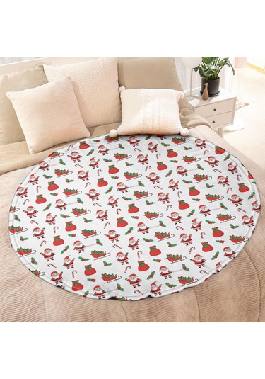 Noel Desenli 47 İnç Yuvarlak Flanel Battaniye, Yetişkin Ve Çocuk İçin, Yumuşak, Rahat Ve Hafif Noel Baba Noel Atkısı