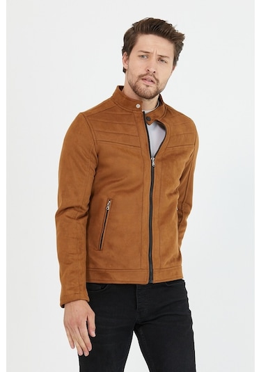 Erkek Taba Dar Kesim Süet Ceket Mont- Taba