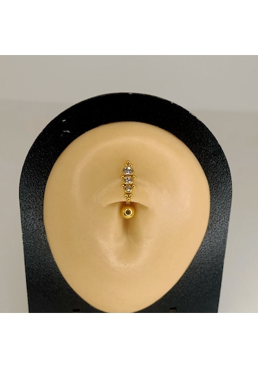 Aya Tasarım Gold Renk Ters Taşlı Model Göbek Piercing Altın