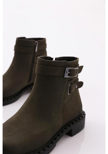 Dgn 050 Kadin Yani Kemerli Klasik Bot 050-2495-R0651 Haki Nubuk