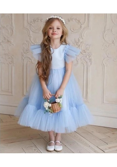 Lozere Kız Çocuk Amerikan Satenli Tüllü Abiye, Kız Çocuk Abiye, Mezuniyet Elbisesi Balo Elbisesi A.Yeşil