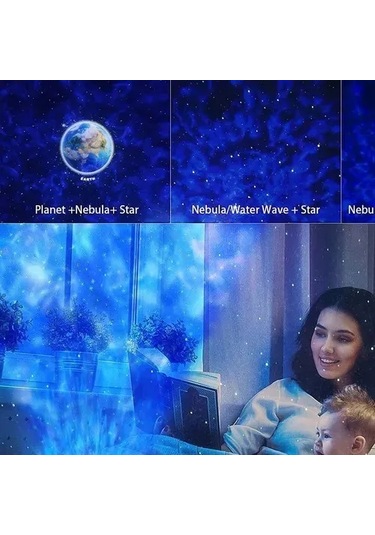 Maiyame Kara Kasa Akrilik Perde 10 Gezegenli Evren, Yıldız, Galaksi, Dünya Işıklı Projeksiyon Lambası