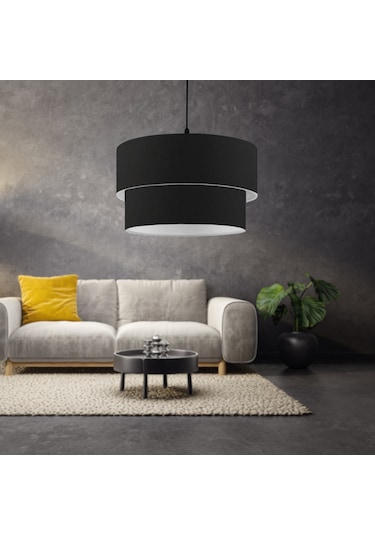 North Home Dark Siyah Kumaş İki Katlı Pasta Avize Yatak Odası Salon Sarkıt Siyah