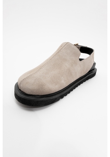 Laby Bej Süet Hakiki Deri Kadın Sandalet Süet Bej