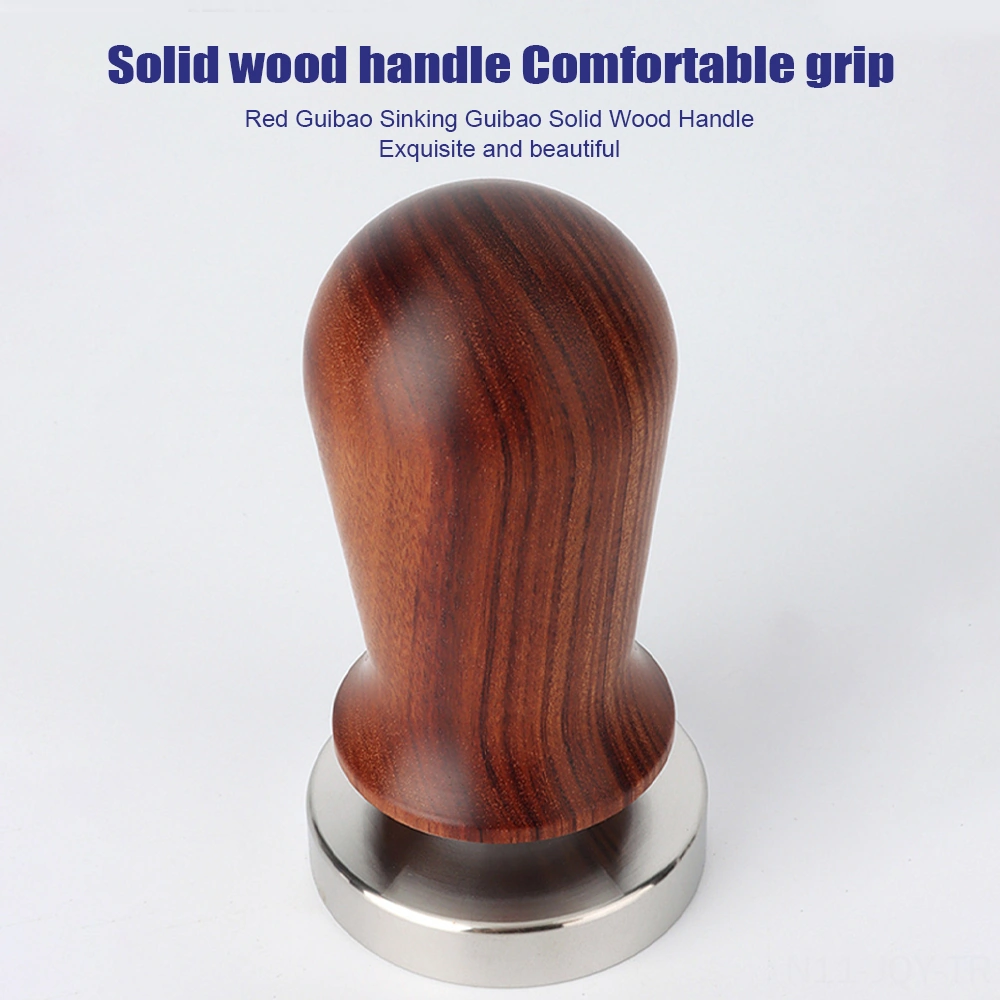 Youmex 58mm Gıda Seviyesi Paslanmaz Çelik Kahve Tamper, Ahşap Kolu, Sabit Basınç, Dikey Basma, Uniform Ekstraksiyon, Espresso Aleti Kahverengi