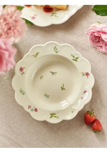 Roomi Çiçek Desenli 19,5 Cm Yemek Tabakı 220 Ml 168299148 Beyaz