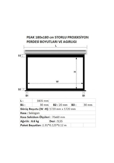 Peak S70 180x180 CM Çerçeveli Projeksiyon Perdesi Beyaz Kasa