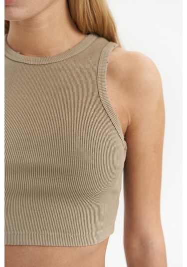 Mai Collection Mai Studios Co. Shoulder Haki Yıkamalı Fitilli Crop Haki