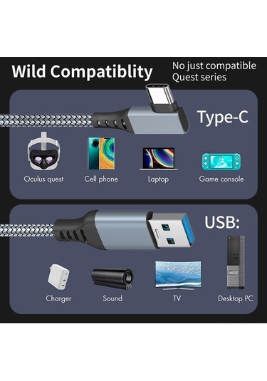 Willowhaven Usb-c 3m Gri Entegre Veri Kablosu, Vr Oyun Bilgisayarı Aleti İçin