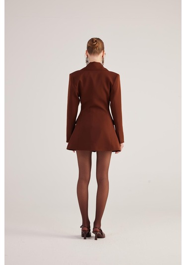Holly Lolly Belden Oturmalı Fit Kesim Deja Blazer Ceket Kahve