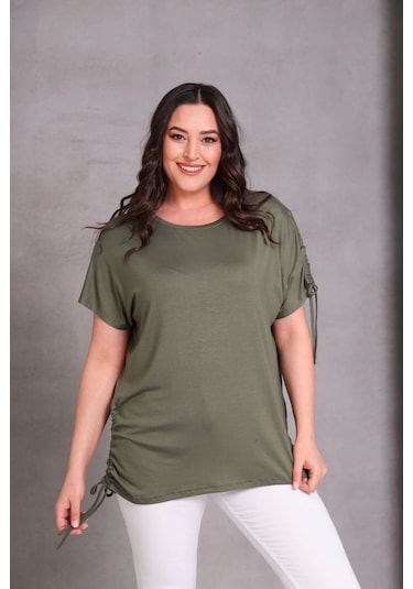 Kolu Eteği Büzmeli Bluz Haki Yeşil Haki