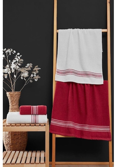 Elvin 4'lü Banyo Havlusu Seti 50x90 + 70x140 Cm Bordo
