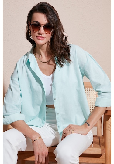 Lela Pamuklu Regular Fit Uzun Kollu Düz Bayan Gömlek Cf25S168305 Mint